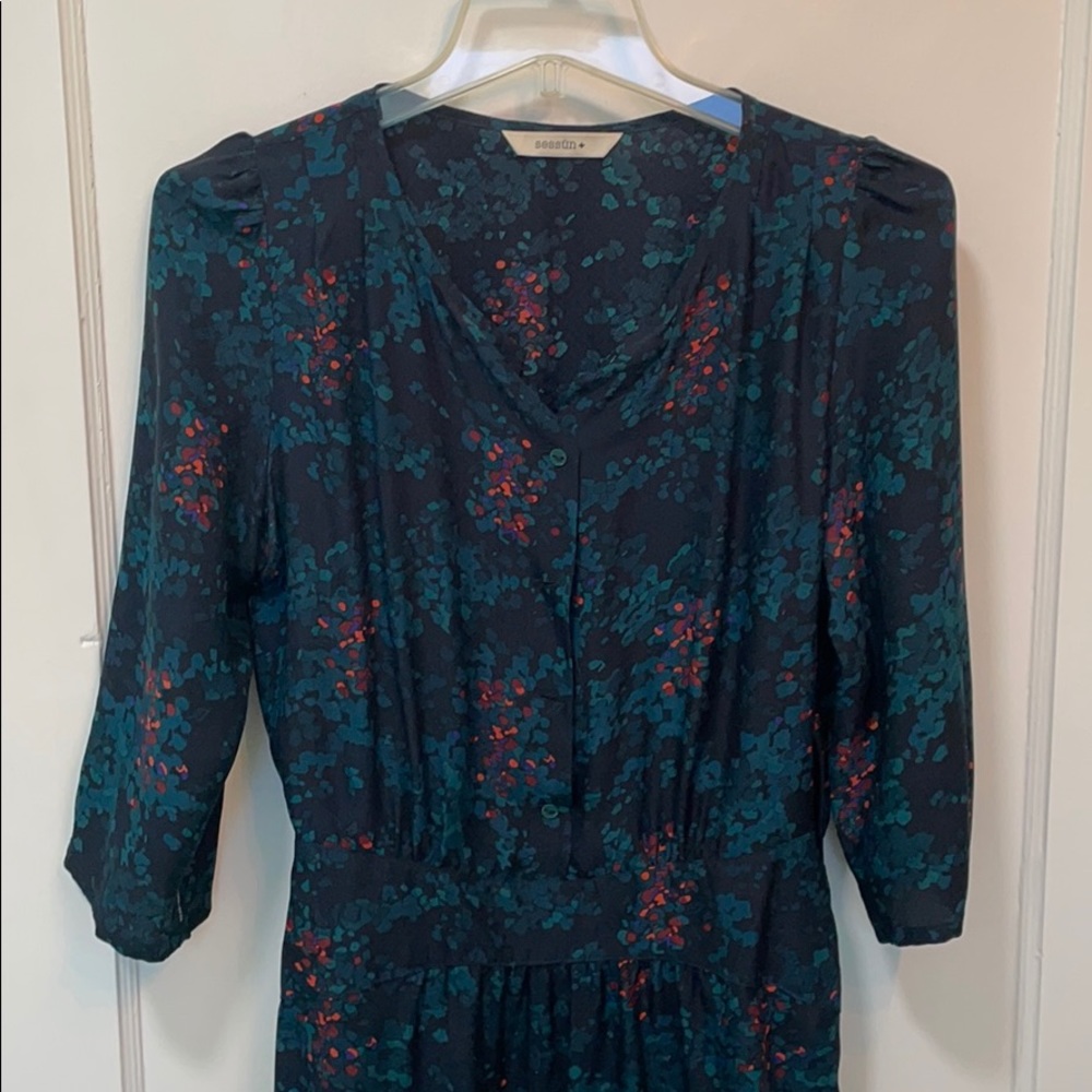 Sessun navy floral print sz M knee length dress